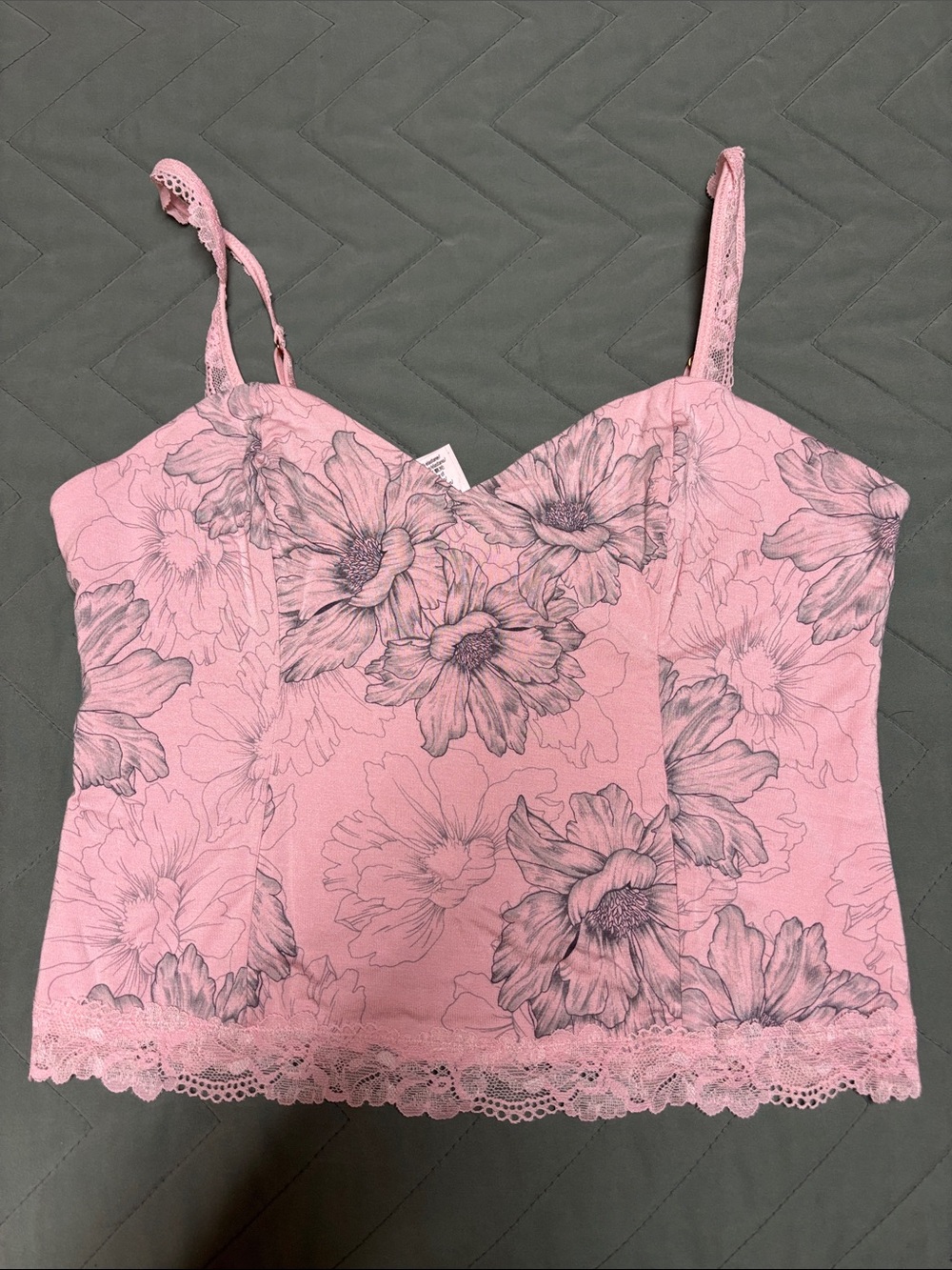 NWT Victorias Secret Pink Floral Lace-Trim Cami Top